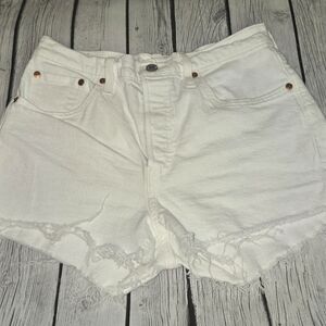 Levis 501 Jean Shorts Women's Size 28 White Distressed Cutoff  100% Cotton